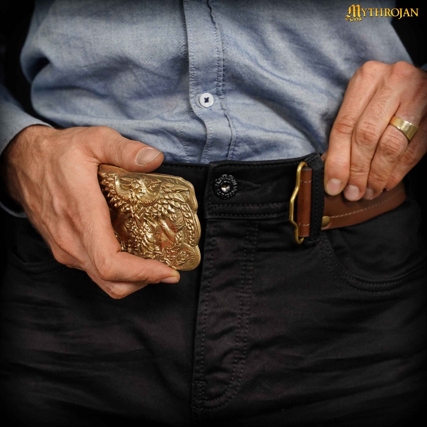 Mythrojan Viking Celtic Raven Belt Buckle - Solid Brass- Medieval, Sca, Renaissance Faire, Viking Larp Accessory - Imagen 15