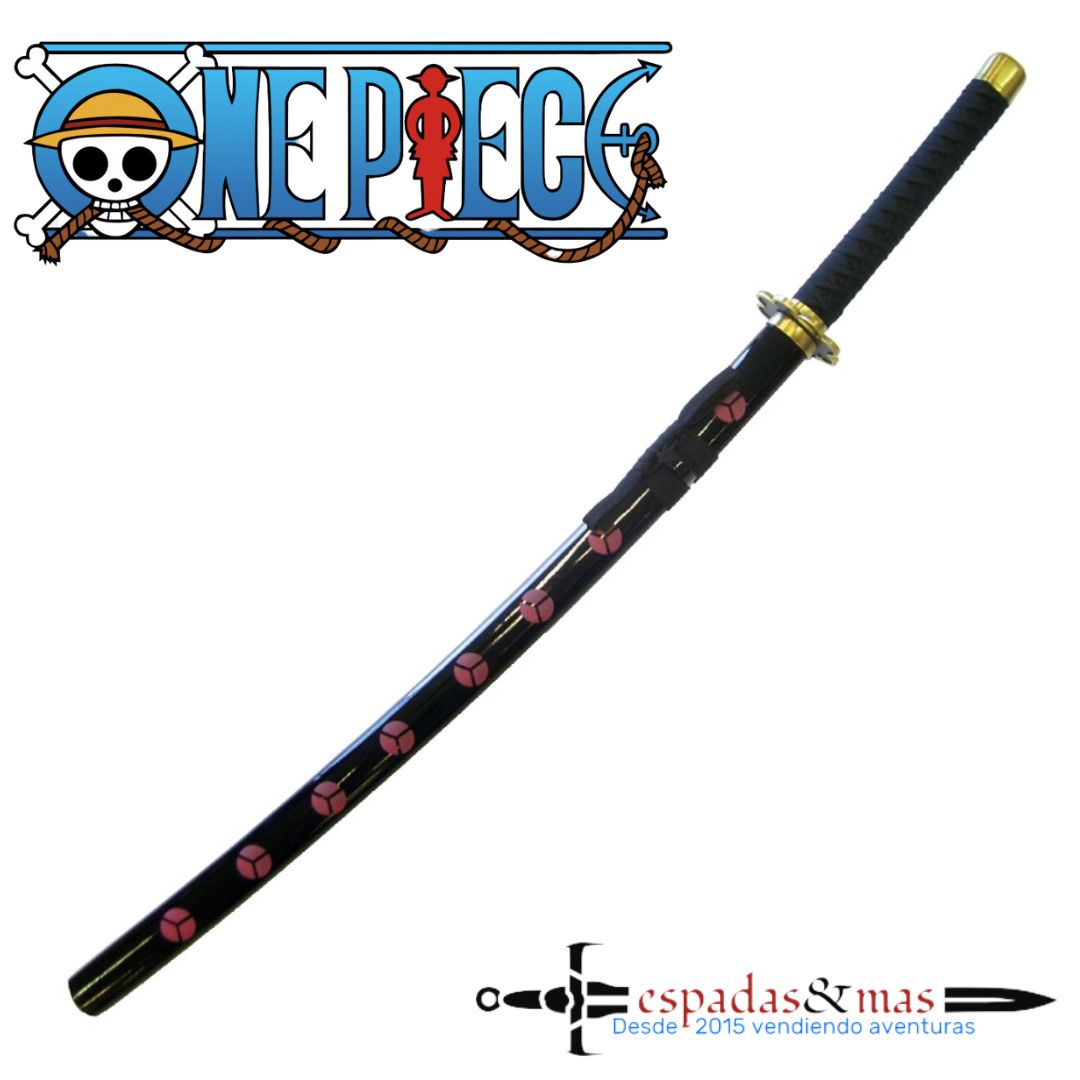 Katana Shusui de Zoro de One Piece decorativa de gama top con saya negra con detalles en rojo. Vendida por Espadas y más