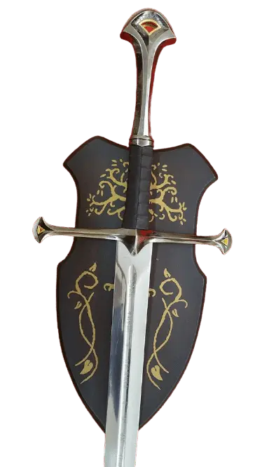 Espada Anduril de Aragorn de El Señor de los Anillos con expositor para colocarla, igual que la de la película. Vendida por Espadas y más