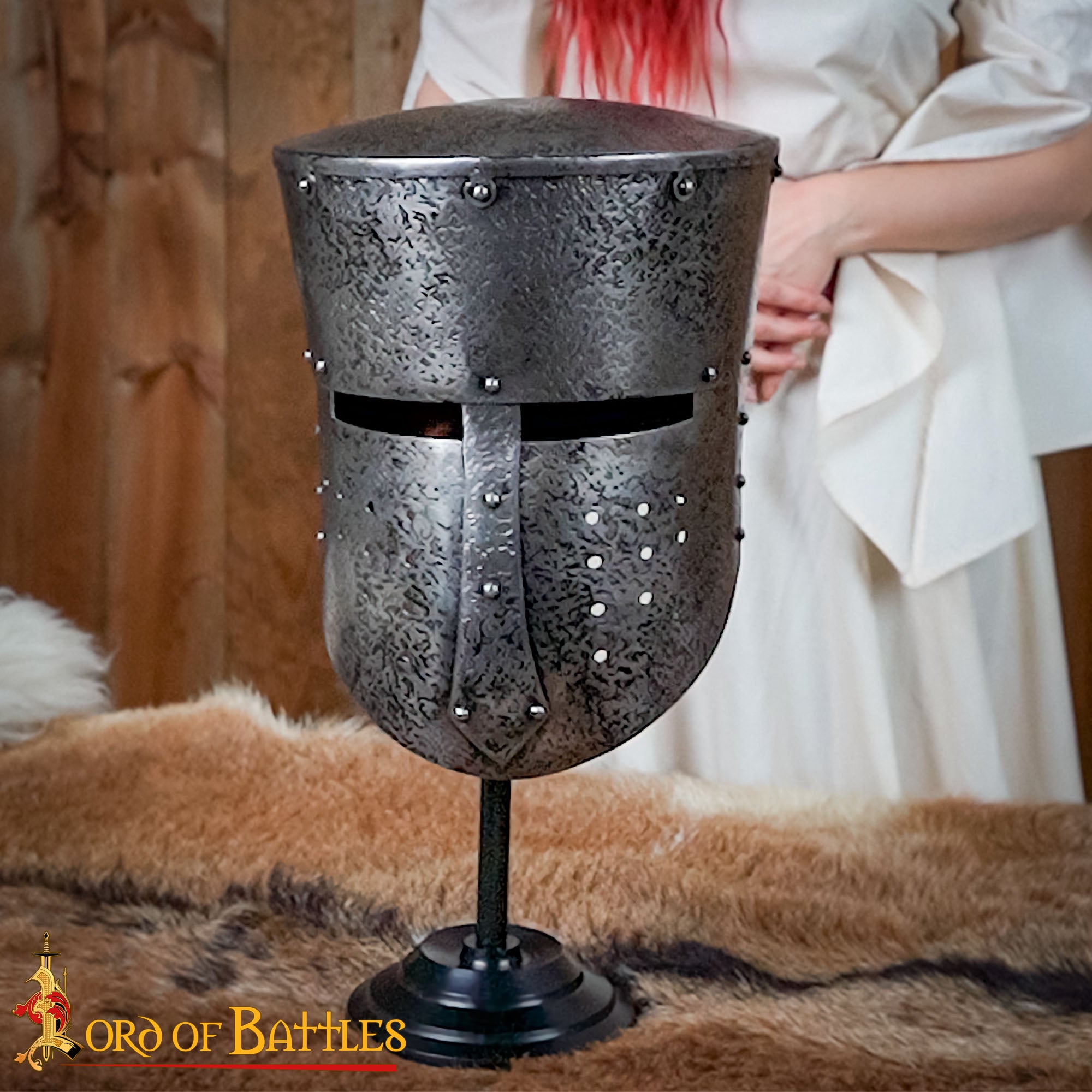 Soporte para Casco de Hierro - 17 Pulgadas Acabado en Negro | Expositor Resistente para Cascos Medievales, Vikingos y de Fantasía - Imagen 2