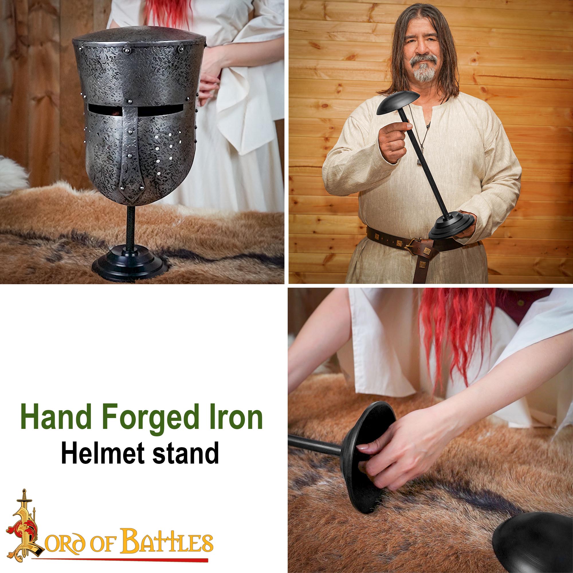 Soporte para Casco de Hierro - 17 Pulgadas Acabado en Negro | Expositor Resistente para Cascos Medievales, Vikingos y de Fantasía - Imagen 9
