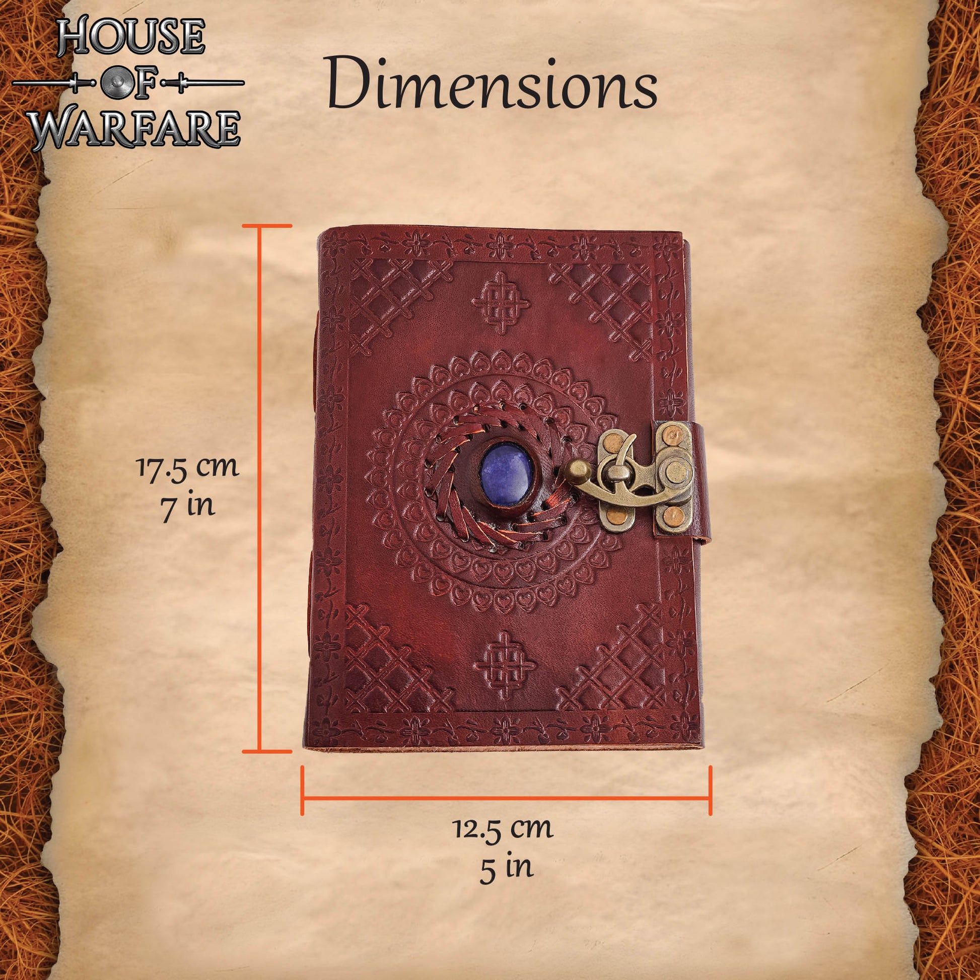 Diario Medieval de Cuero Grabado con Piedra Azul - Diario Artesanal con Cerradura de Latón - Imagen 3