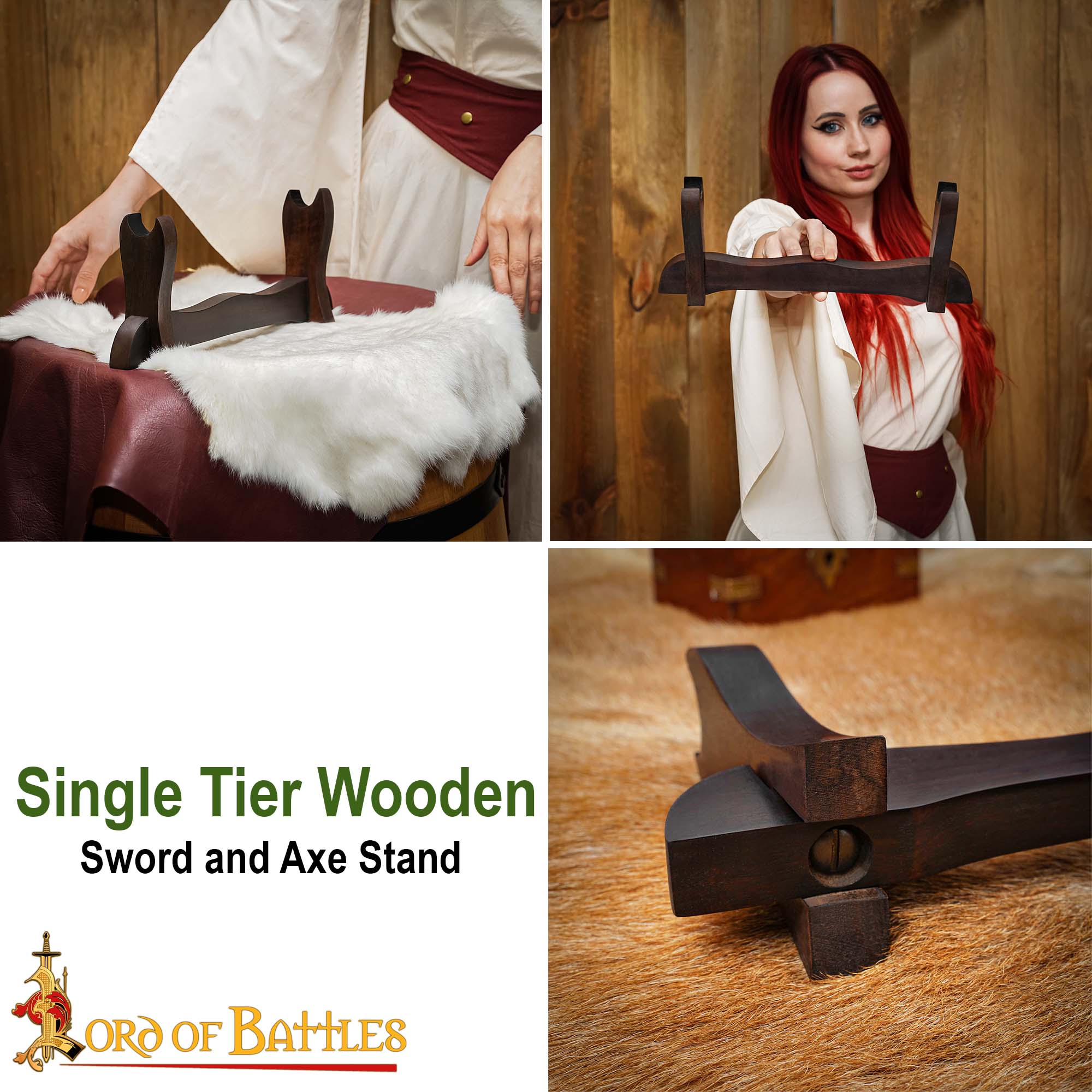 Expositor de Espadas Medievales de Madera de Un Solo Nivel con Fieltro de Terciopelo - Imagen 9