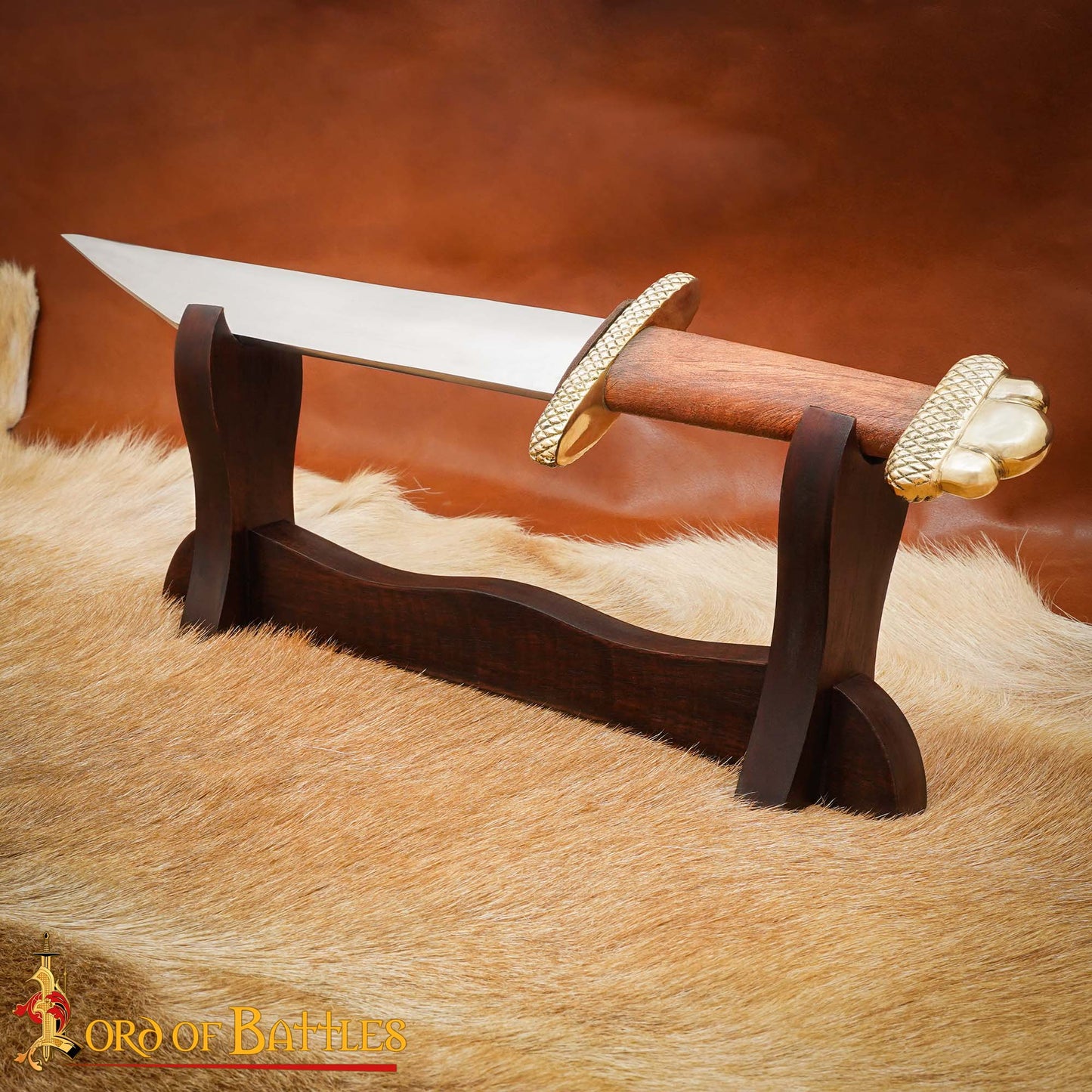 Expositor de Espadas Medievales de Madera de Un Solo Nivel con Fieltro de Terciopelo - Imagen 1