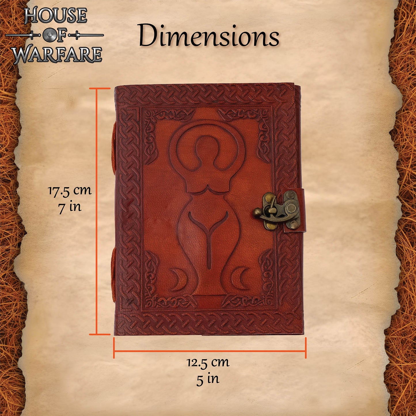 Diario de Cuero Repujado Diosa Medieval - Diario Hecho a Mano con Cerradura de Latón - Imagen 3