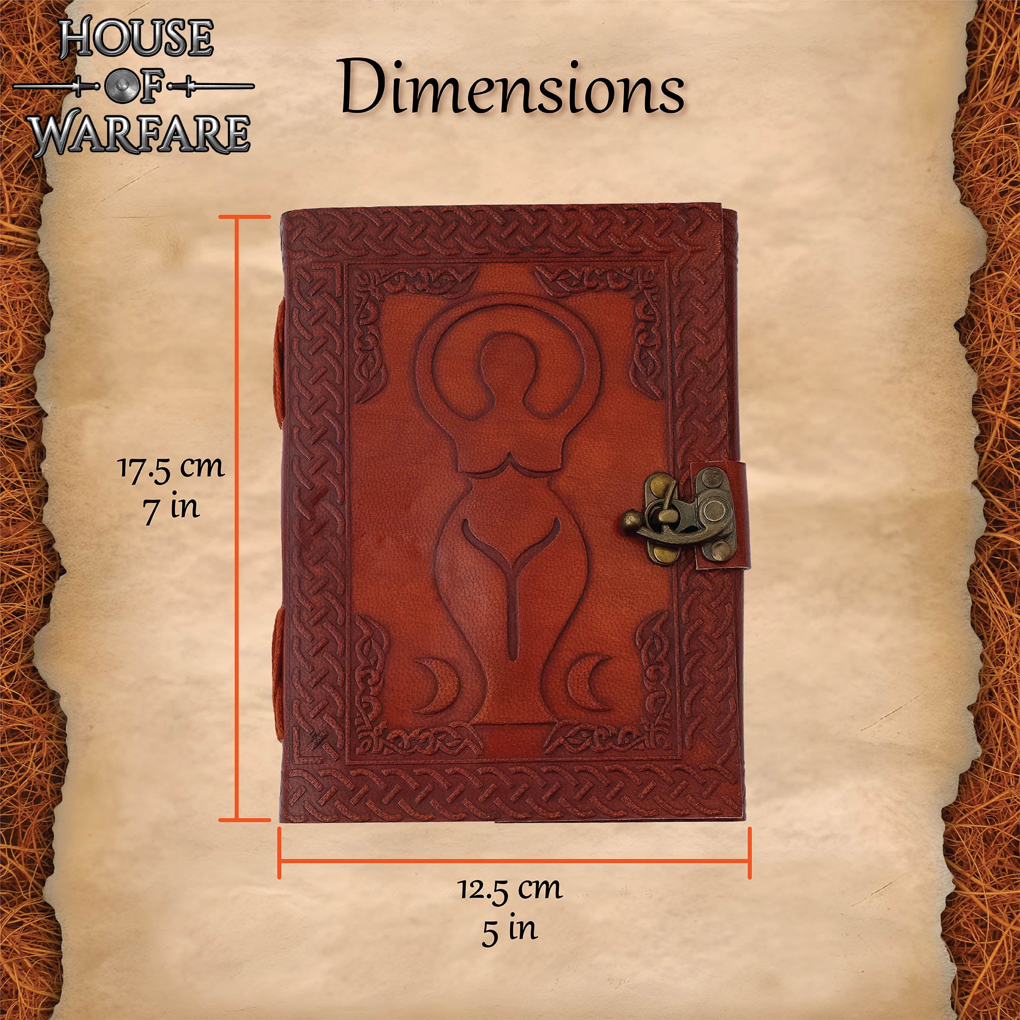 Diario de Cuero Repujado Diosa Medieval - Diario Hecho a Mano con Cerradura de Latón - Imagen 3