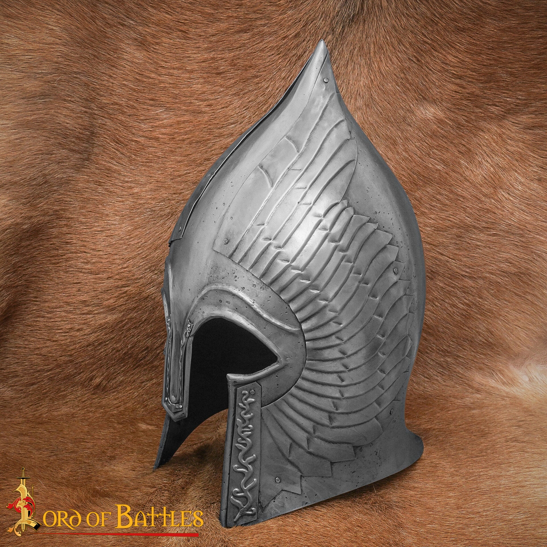 Gondorian Casco Medieval de Acero con Forro de Cuero - Calibre 18 Acabado Antiguo - Fantasía Lotr Gondor Replica - Coleccionable Armadura Casco para Larp, y la Pantalla - Imagen 2