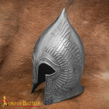 Gondorian Casco Medieval de Acero con Forro de Cuero - Calibre 18 Acabado Antiguo - Fantasía Lotr Gondor Replica - Coleccionable Armadura Casco para Larp, y la Pantalla - Imagen 2