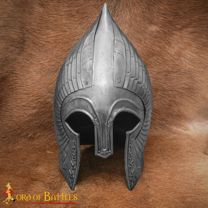 Gondorian Casco Medieval de Acero con Forro de Cuero - Calibre 18 Acabado Antiguo - Fantasía Lotr Gondor Replica - Coleccionable Armadura Casco para Larp, y la Pantalla - Imagen 1