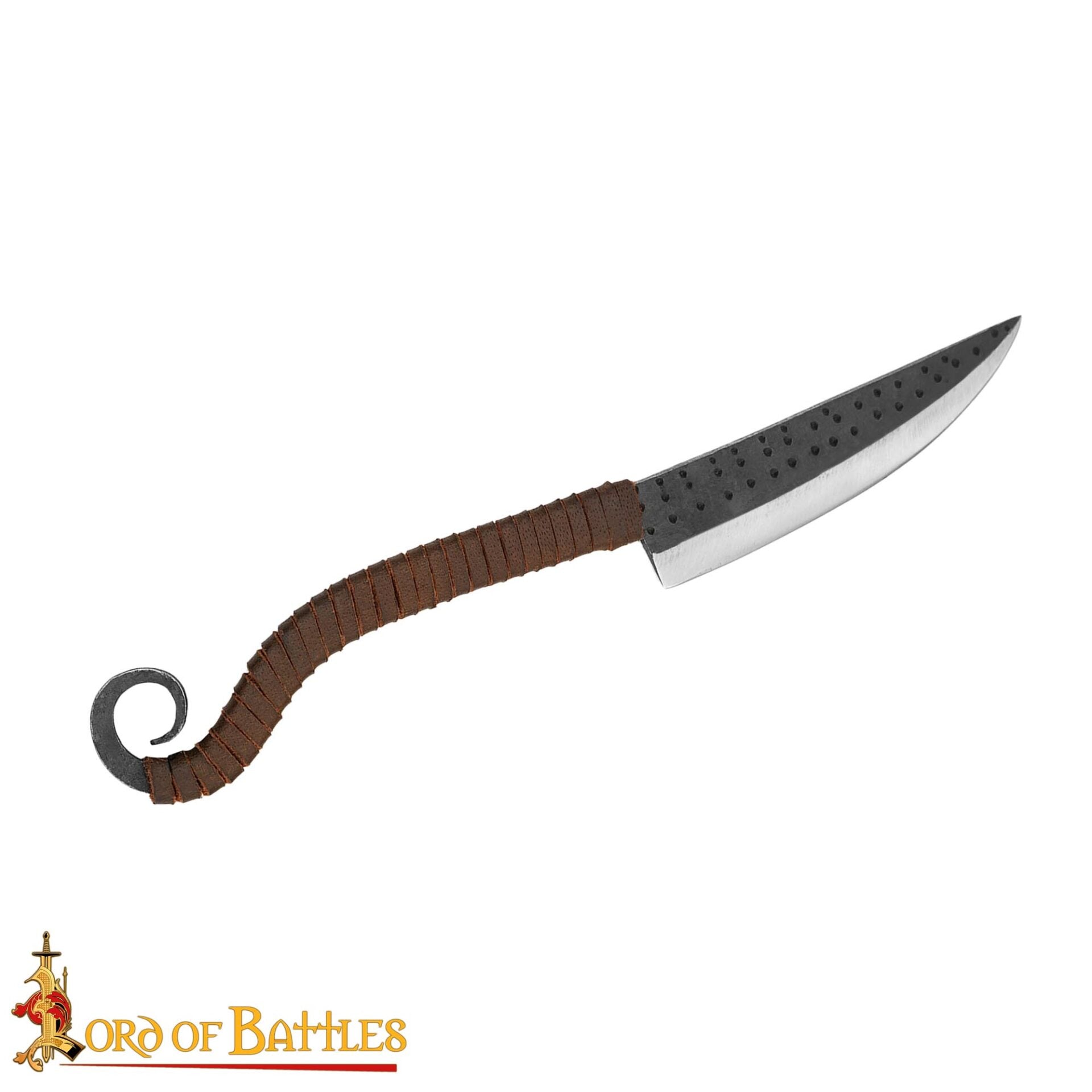 Cuchillo Forjado a Mano con Mango de Cuero y Punta de Marquetería - Imagen 4