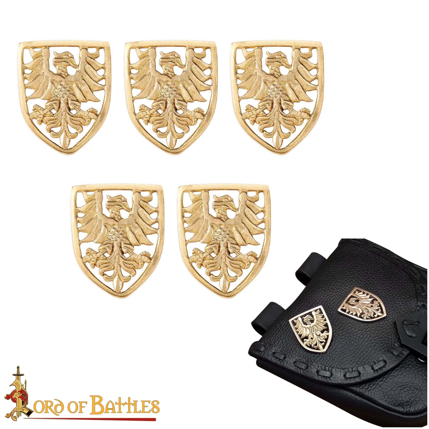 Escudo Heráldico de Águila Adornos de Latón - Juego de 5 Monturas Decorativas Medievales - Imagen 4