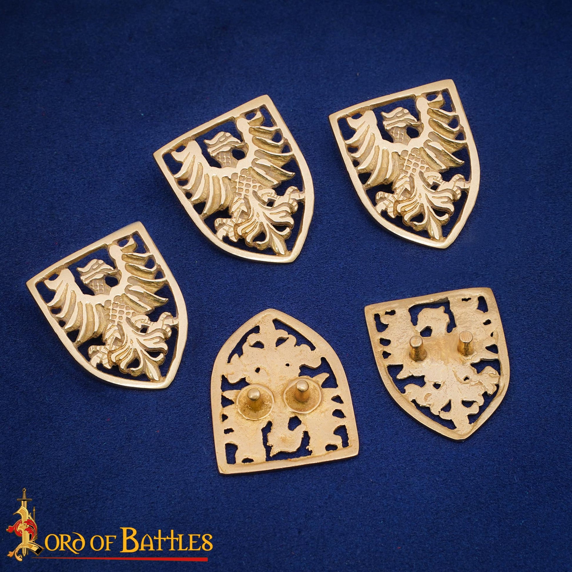 Escudo Heráldico de Águila Adornos de Latón - Juego de 5 Monturas Decorativas Medievales - Imagen 1