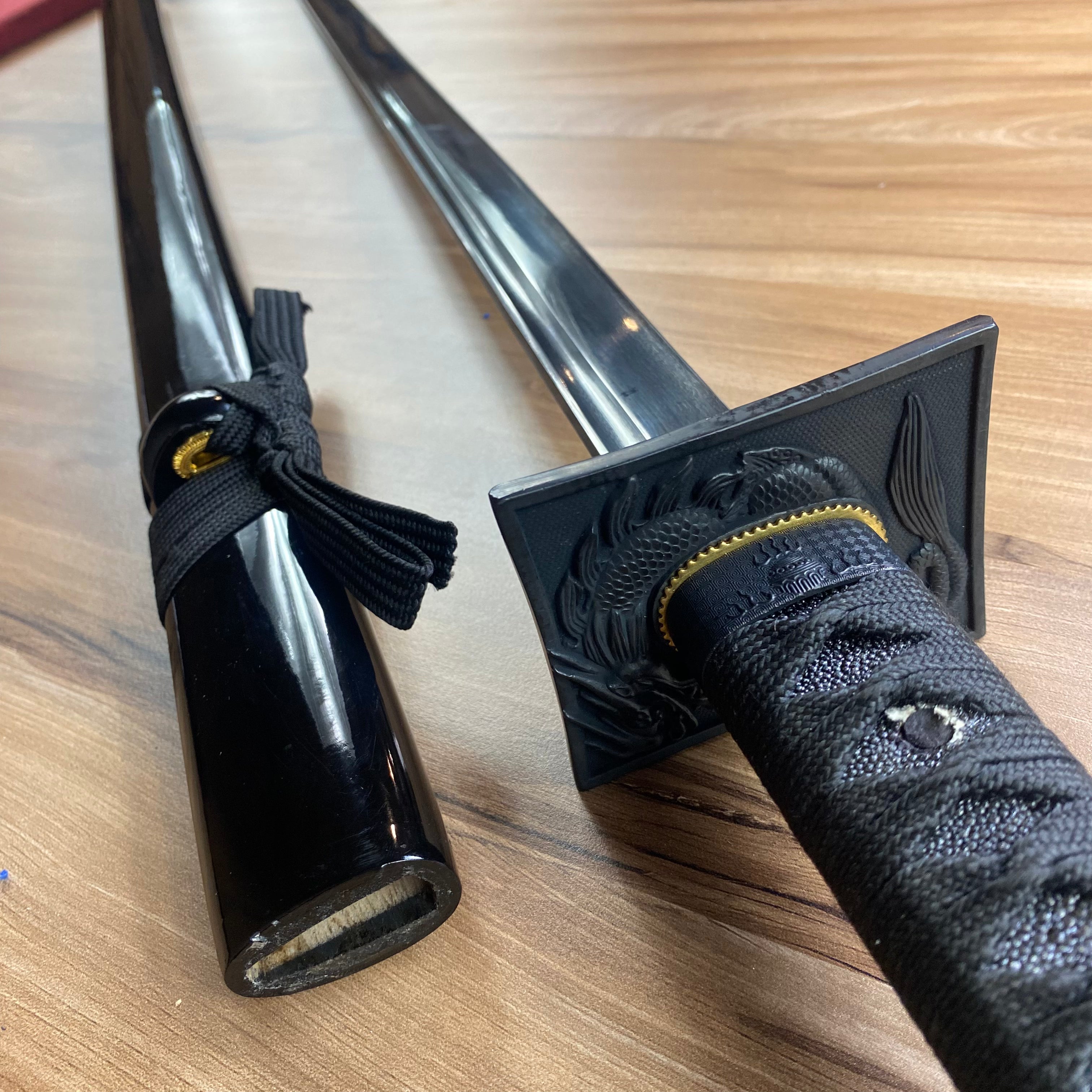 Ninjato Funcional Afilado – Acero de Damasco Negro C/Defectos n78