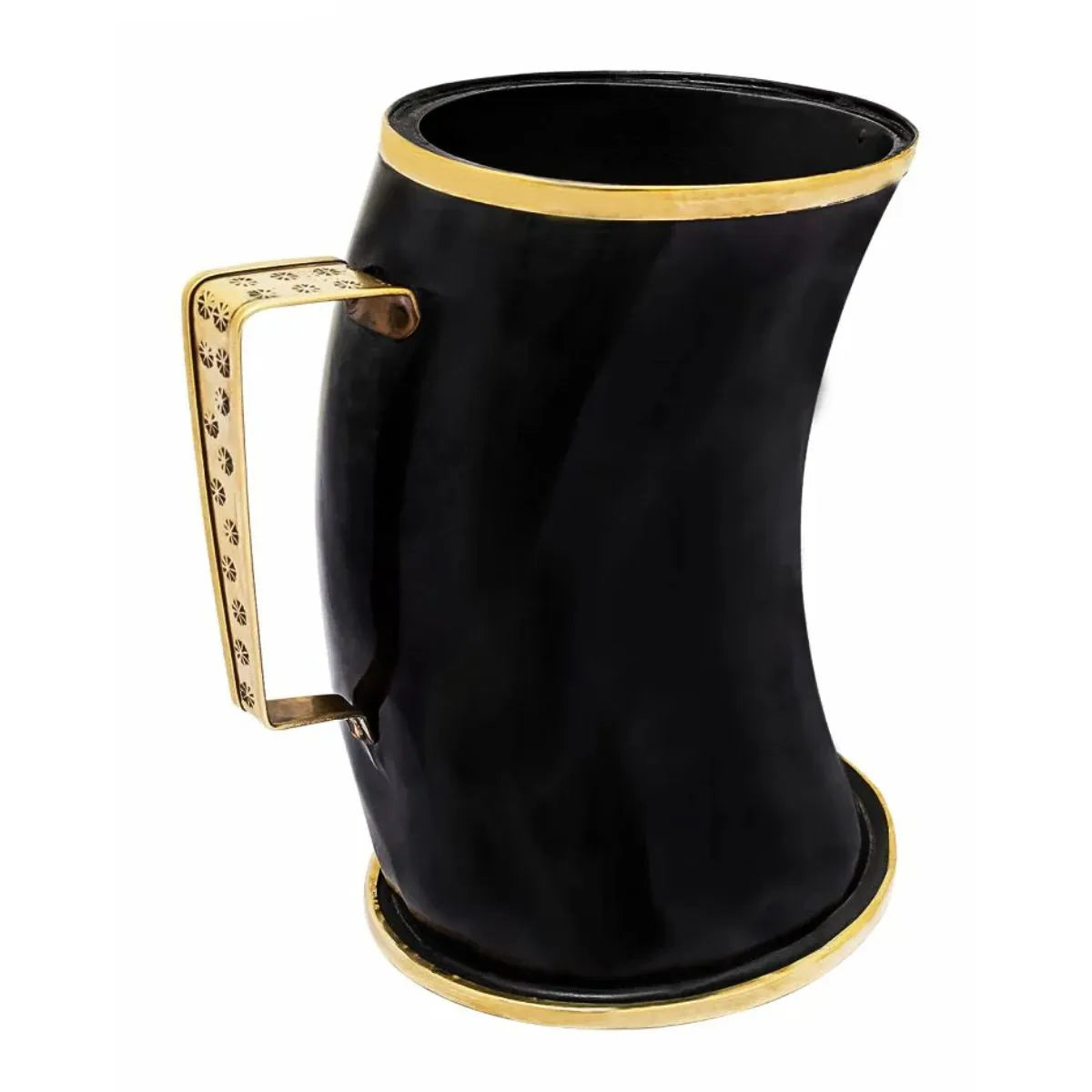 Jarra de Cuerno de Buey Estilo Vikingo con Borde de Latón Hecha a Mano