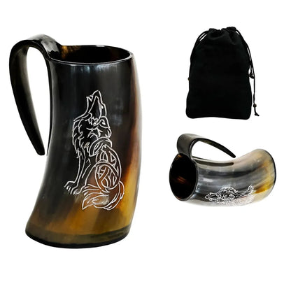Jarro Vikingo de Cuerno con Nudos de Lobo Celta (600ml)