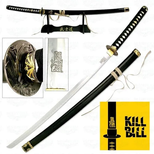 Katana de Kill Bill de "La Novia" como la que aparece en la película Kill Bill con expositor. Vendida por Espadas y más