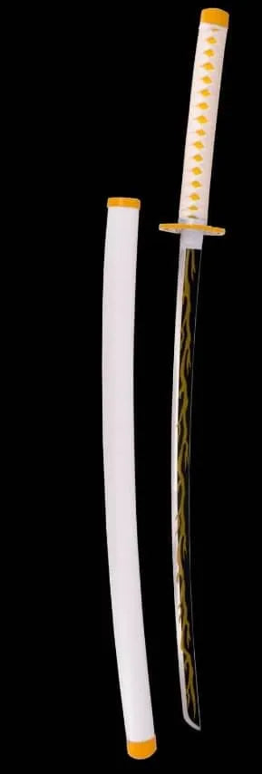 Katana de Agatsuma Zenitsu de Kimetsu no Yaiba (Demon Slayer) desenvainada con detalles en el hamon. Vendida por Espadas y más