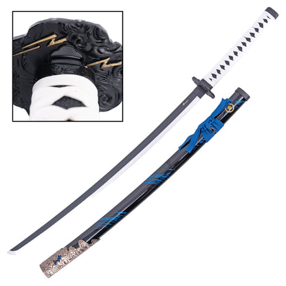 Katana Decorativa Ghost of Tsushima con Hoja Negra Dentada y Tsuba de Dragón