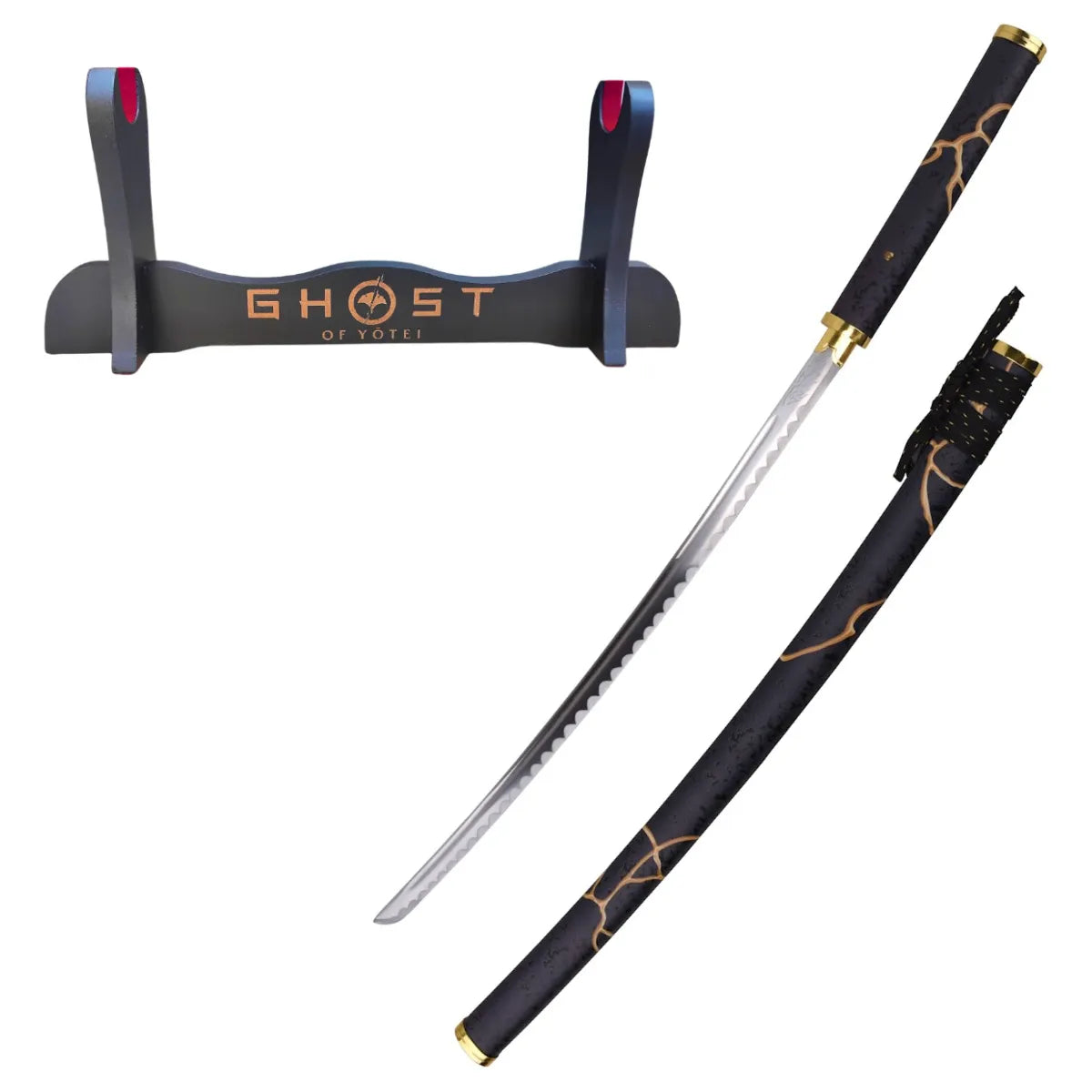 Katana Decorativa con Hoja de Acero Gilded Night de Ghost of Yotei - soporte personalizado