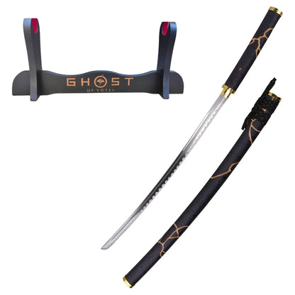 Katana Decorativa con Hoja de Acero Gilded Night de Ghost of Yotei - soporte personalizado