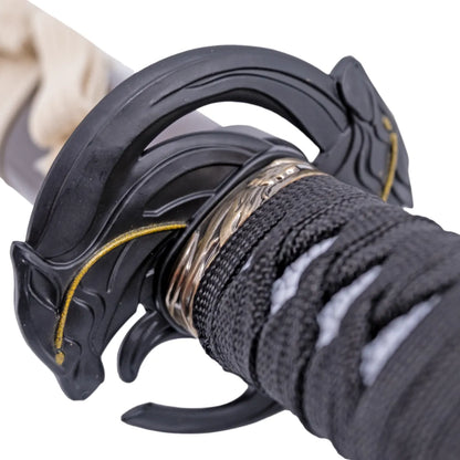 Katana Decorativa de Bambú de Ghost of Yotei con Tsuba de Lobo