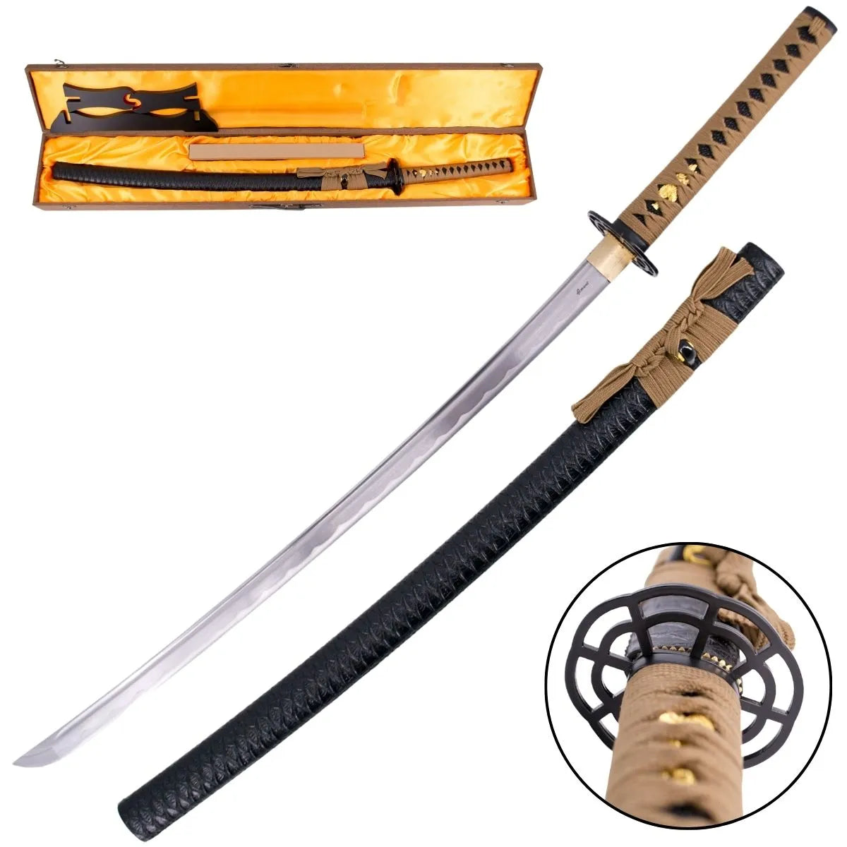 Katana Funcional Afilada – Hoja Marrón de Acero 1045