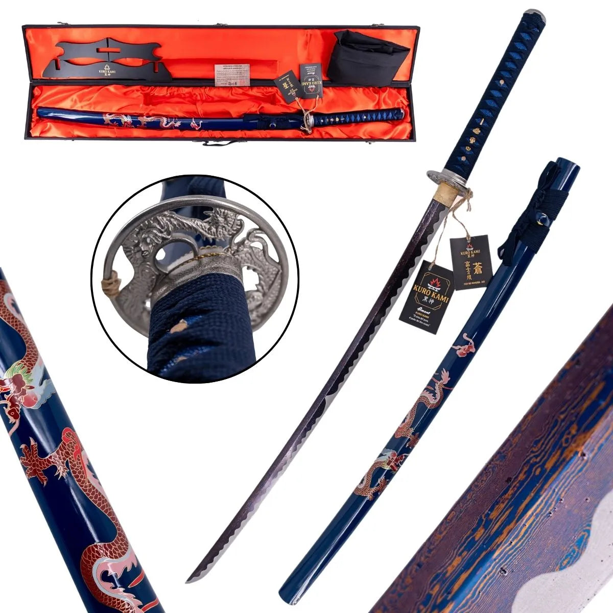 Katana Funcional KURO KAMI «Fuji No Homura» Damasco - azul