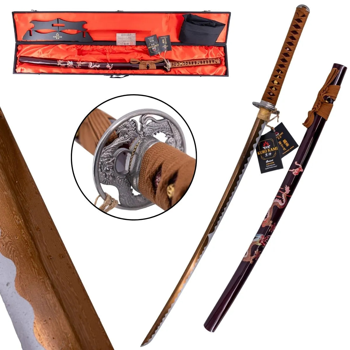 Katana Funcional KURO KAMI «Fuji No Homura» Damasco - marrón