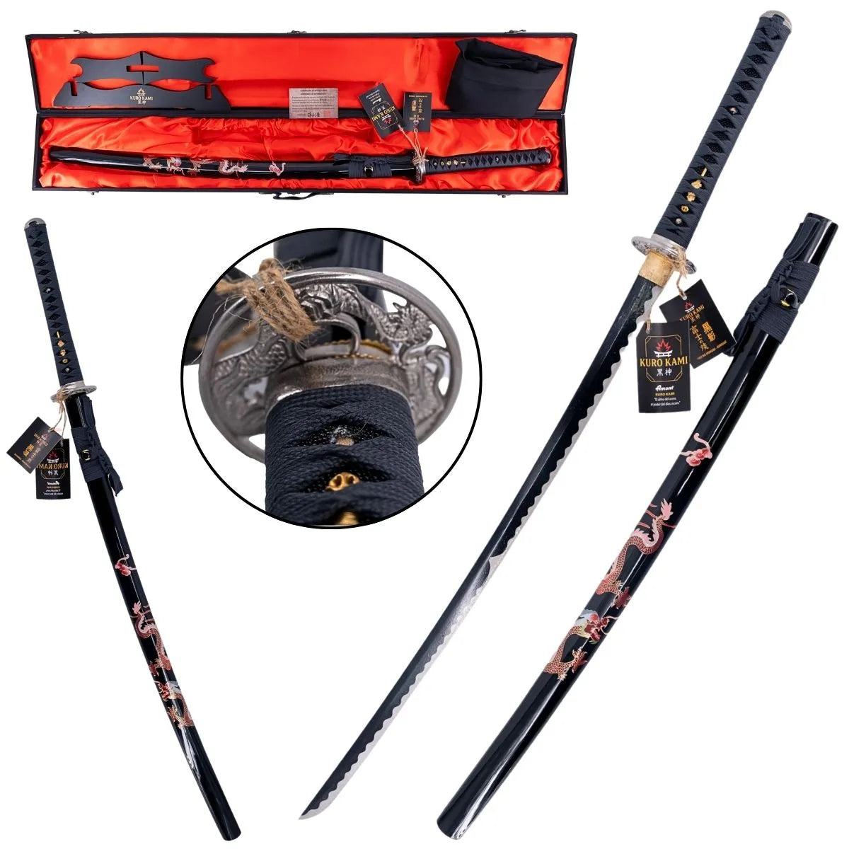 Katana Funcional KURO KAMI «Fuji No Homura» Damasco - negro