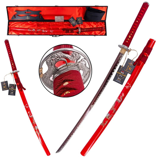 Katana Funcional KURO KAMI «Fuji No Homura» Damasco - rojo