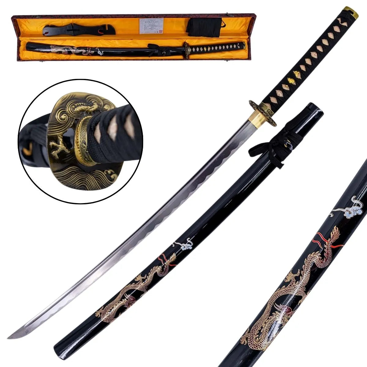 Katana Funcional de Acero al Carbono con Dragón Dorado