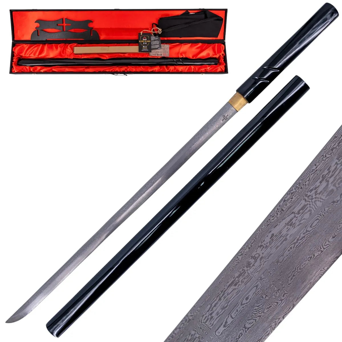 Katana Shirasaya Funcional Kuro Kami Sumi - Acero Damasco