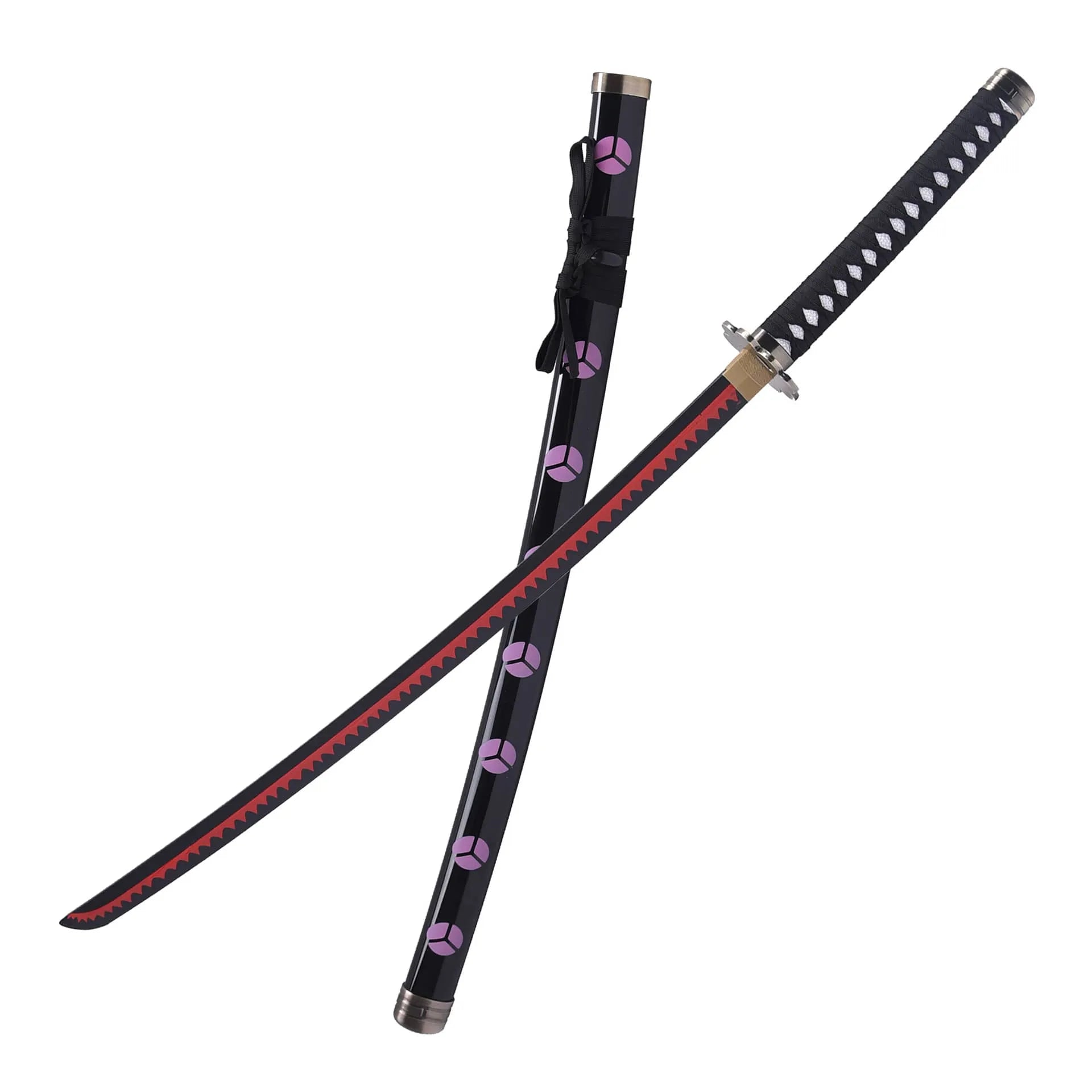 Katana Shusui de Zoro de One Piece como la del anime One Piece. Saya negra con detalle rosa. Tsuka negra. Vendida por Espadas y más