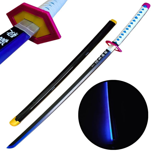 Katana azul de Giyuu Tomioka Kimetsu no Yaiba de bambú con luces led