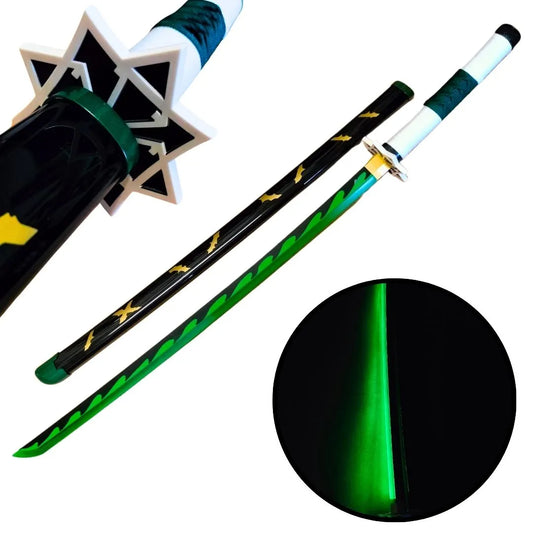 Katana verde de Sanemi Shinazugawa de Kimetsu no Yaiba de bambú con Led