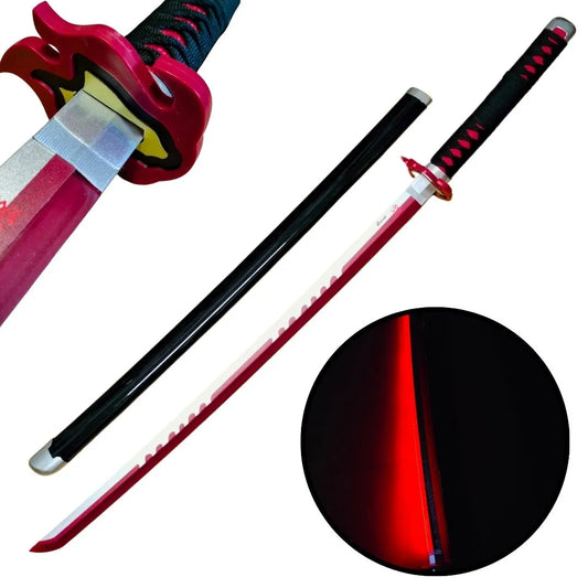 Katana roja y negra de Tanjiro de Kimetsu no Yaiba de bambú con luces Le