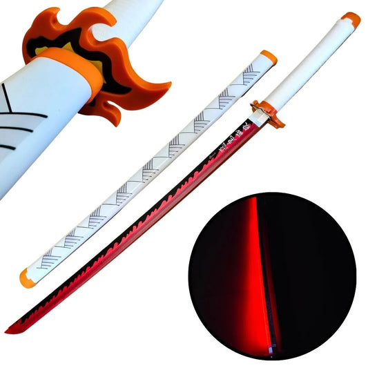 Katana rojo de Giyuu Tomioka Kimetsu no Yaiba de bambú con luces led