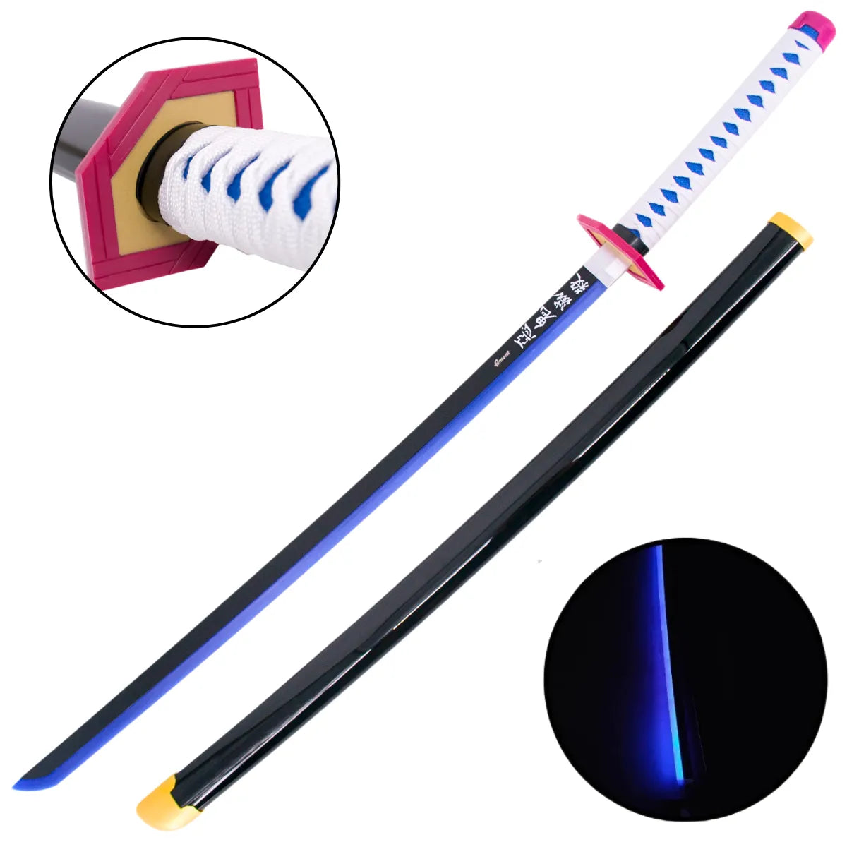 Imagen de Katana de Giyuu Tomioka Kimetsu no Yaiba de bambú con luces led parte de nuestra colección en Espadas y más, sitio oficial.