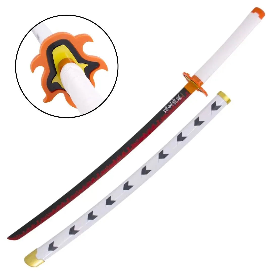 Katana de Rengoku con hoja de madera de bambú Demon Slayer Kimetsu no Yaiba