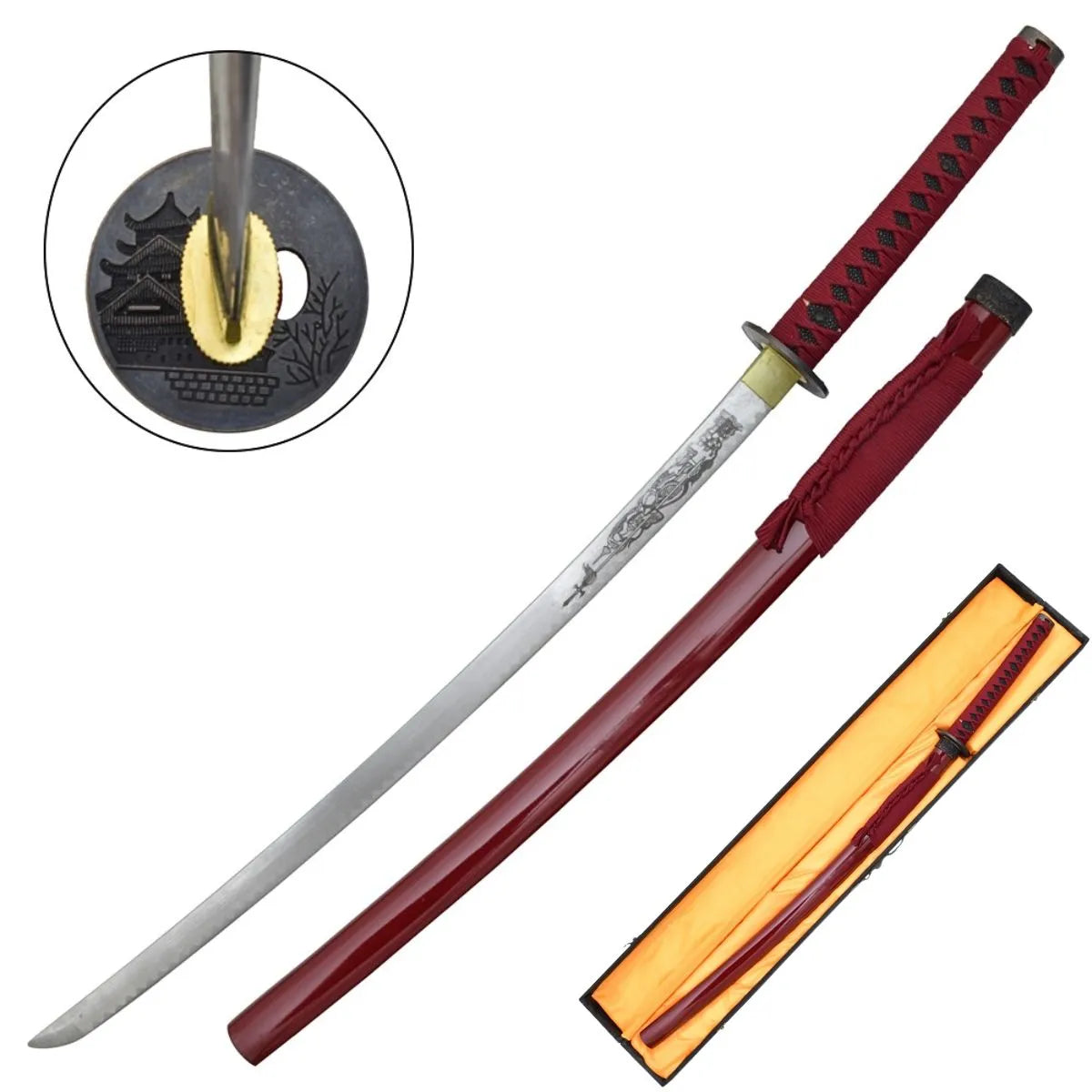 Katana decorativa en Caja de madera de diferentes colores