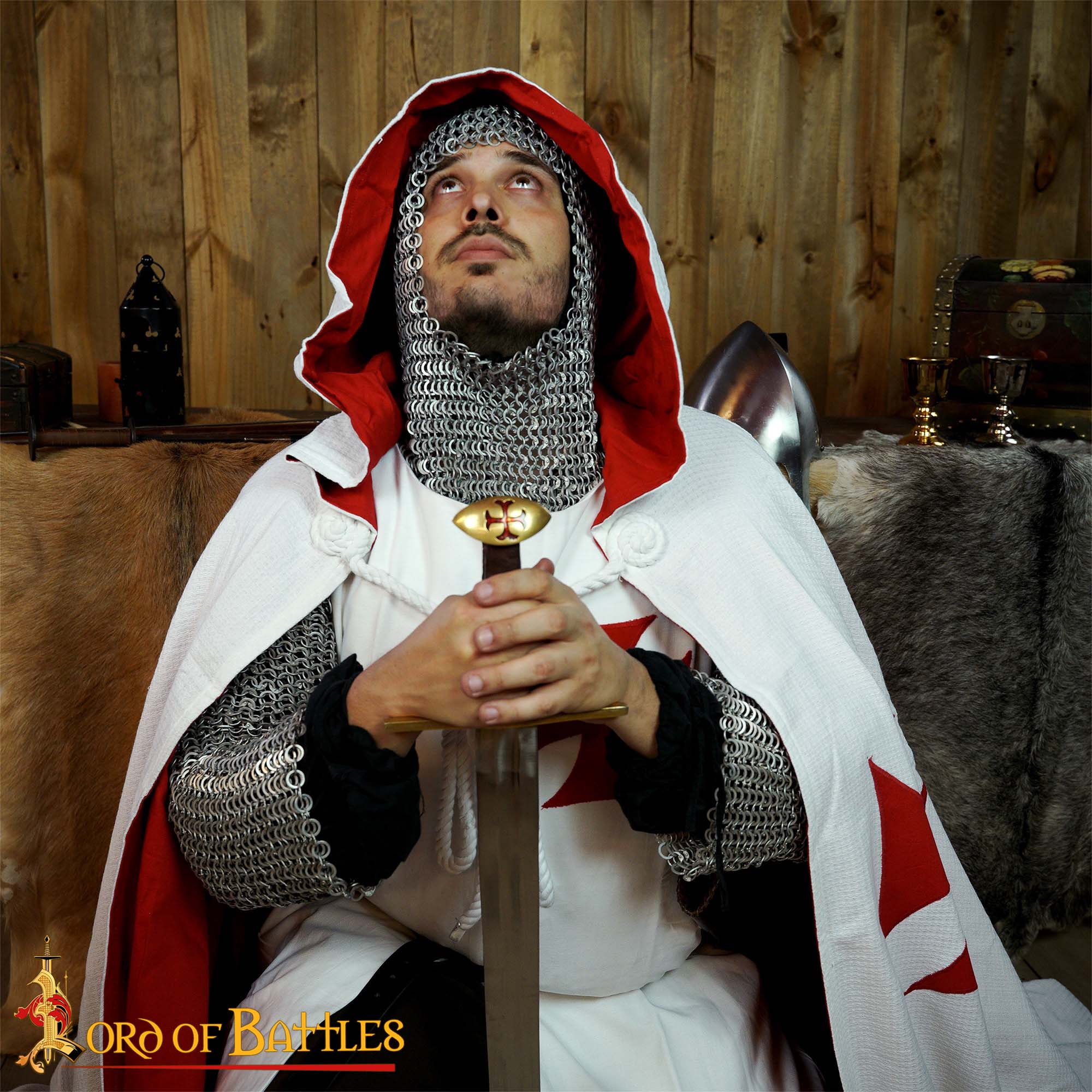 Capa Cruzada Medieval con Capucha - Algodón Crudo | Tela de Lienzo - Imagen 6