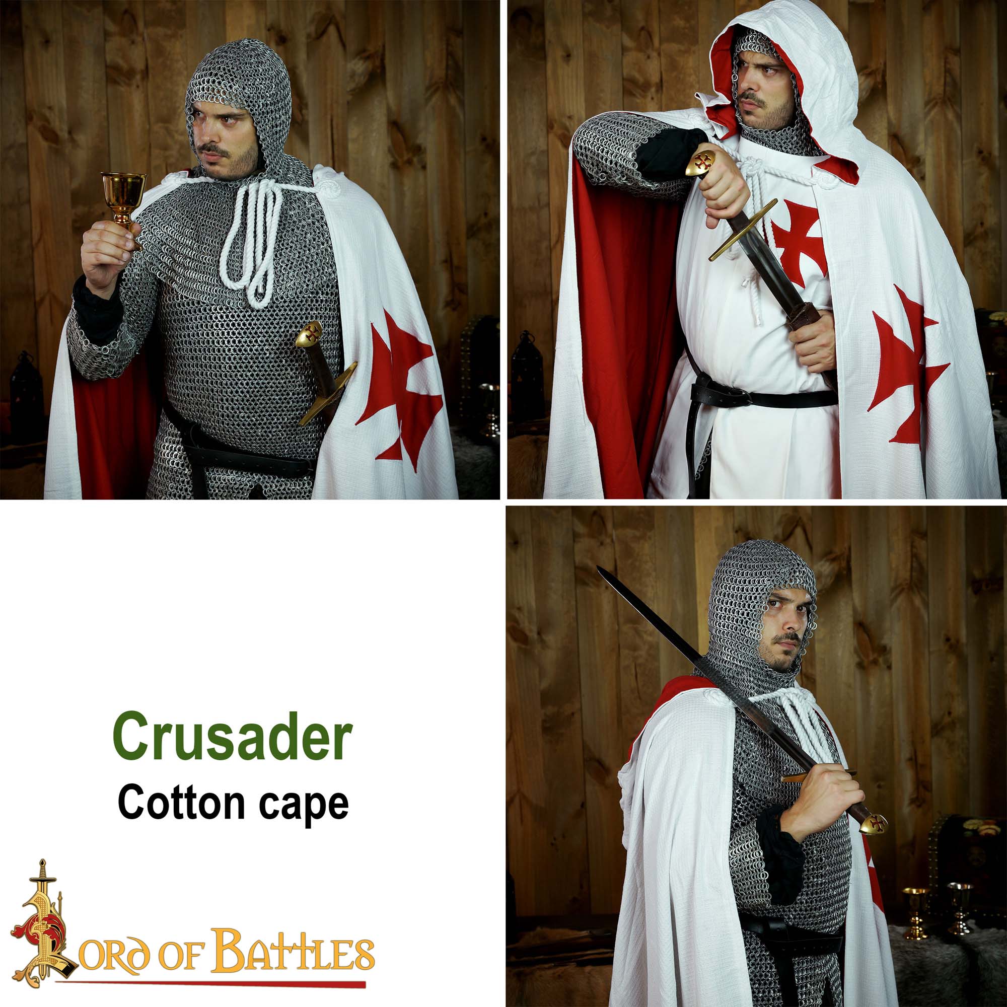 Capa Cruzada Medieval con Capucha - Algodón Crudo | Tela de Lienzo - Imagen 7