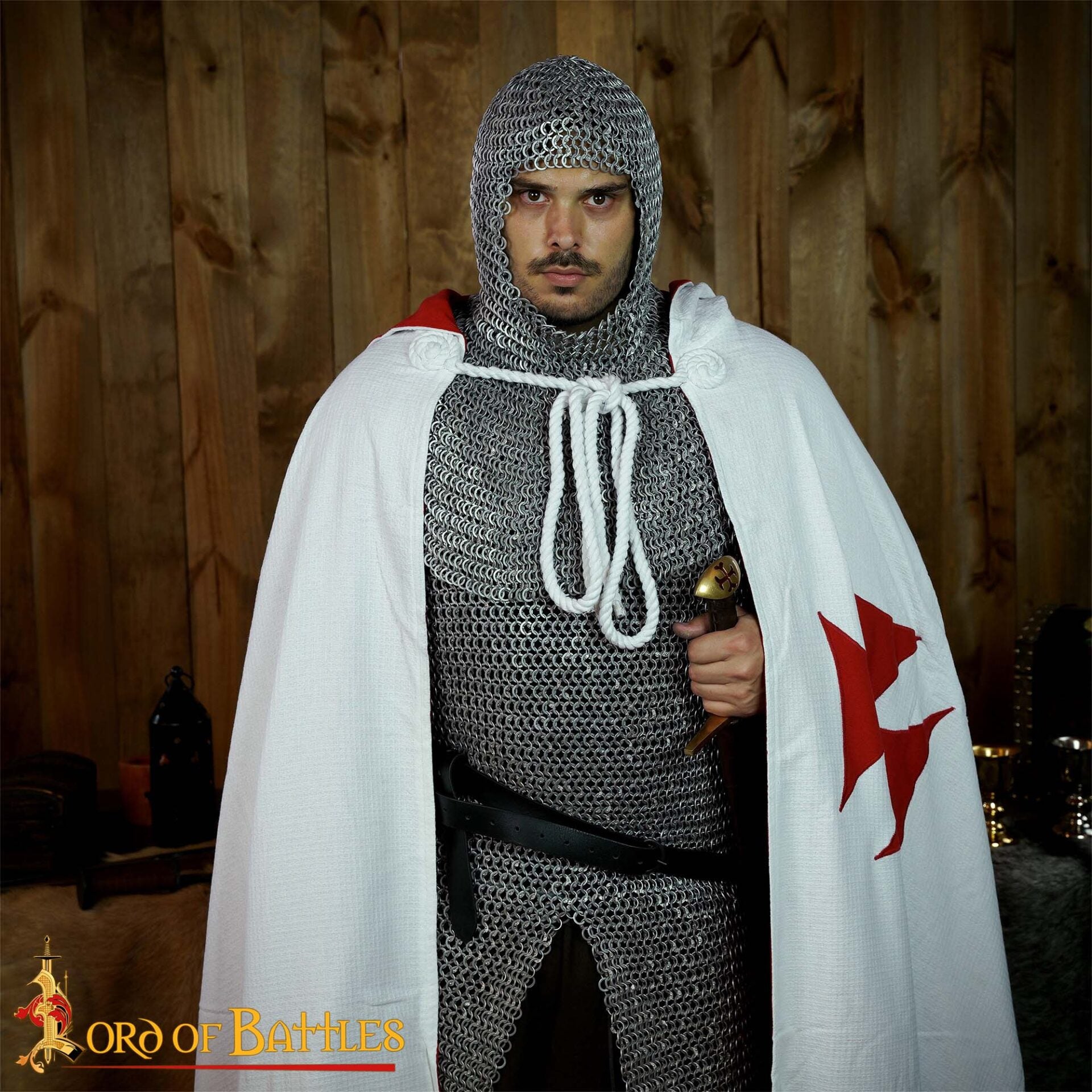 Capa Cruzada Medieval con Capucha - Algodón Crudo | Tela de Lienzo - Imagen 1