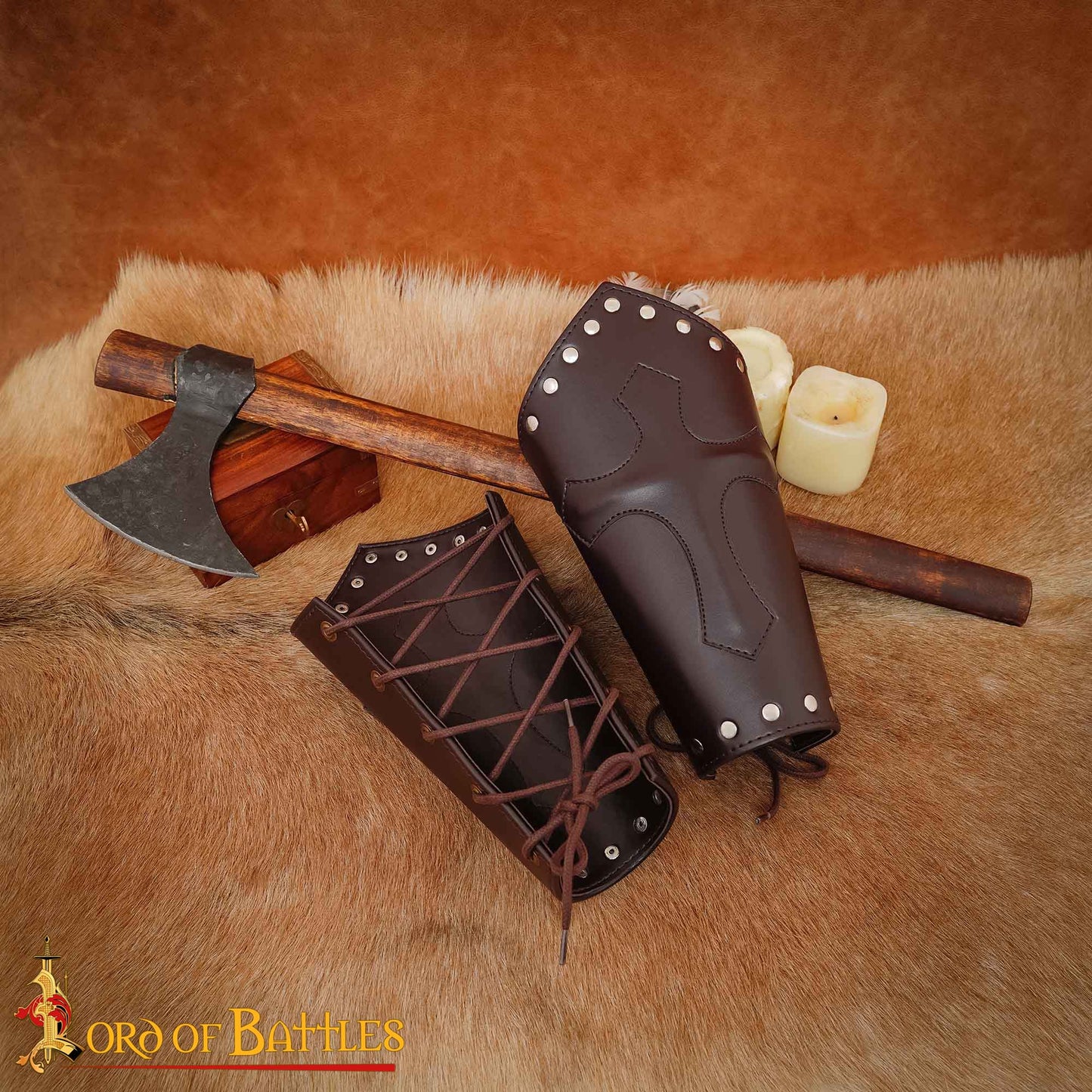 Brazales Cruzados Medievales de Cuero - Guardabrazos para Larp y Ferias Renacentistas - Imagen 2