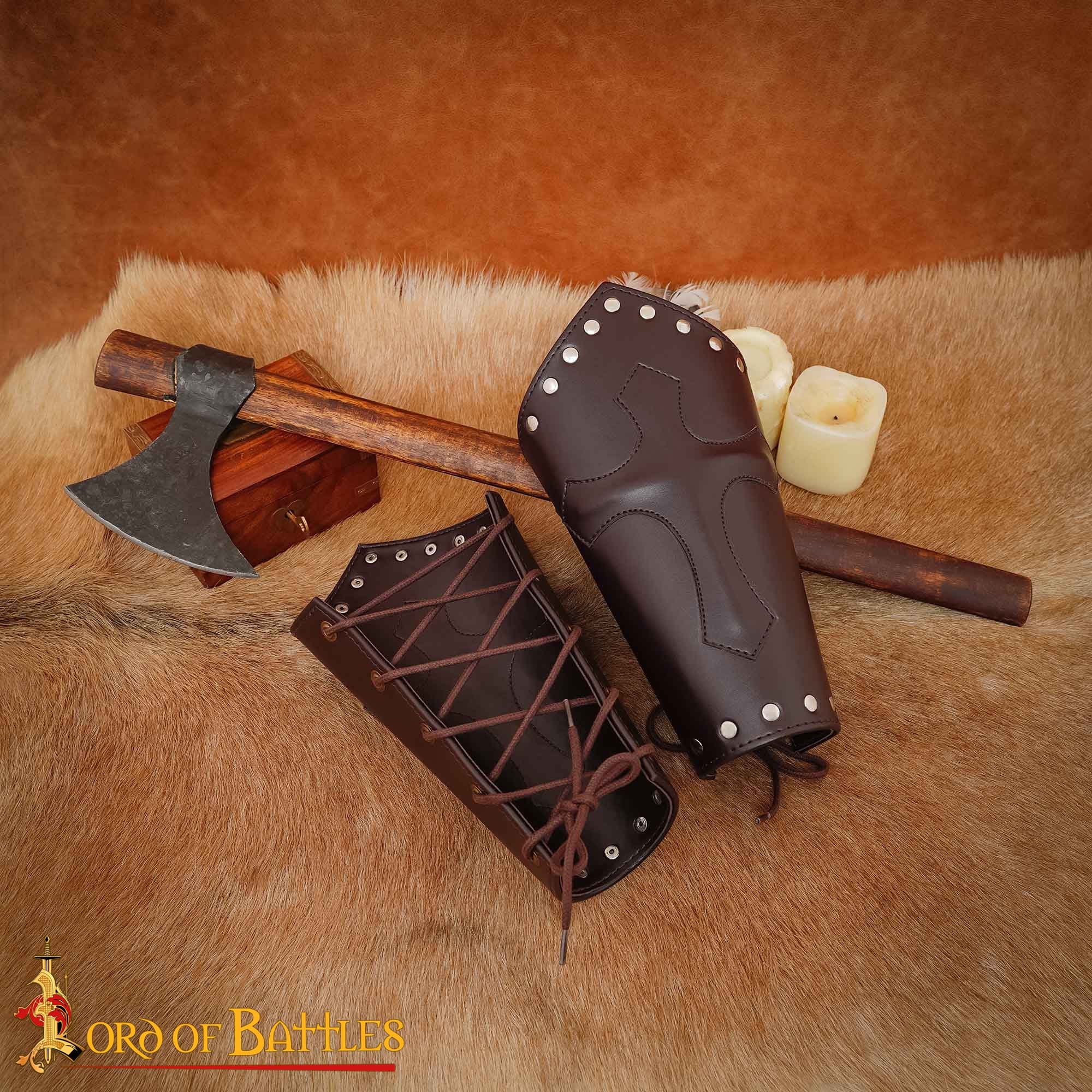 Brazales Cruzados Medievales de Cuero - Guardabrazos para Larp y Ferias Renacentistas - Imagen 2