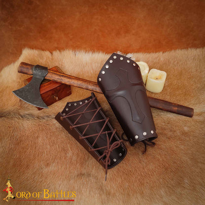 Brazales Cruzados Medievales de Cuero - Guardabrazos para Larp y Ferias Renacentistas - Imagen 2