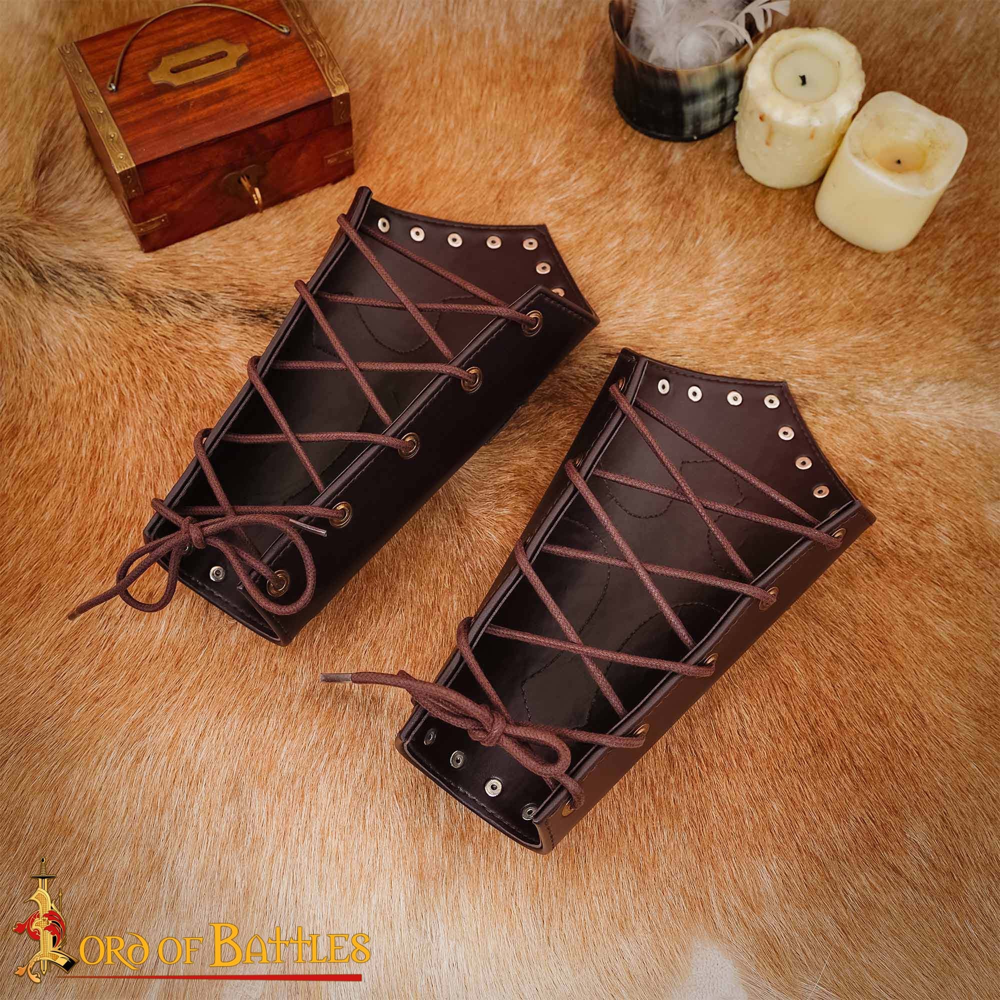 Brazales Cruzados Medievales de Cuero - Guardabrazos para Larp y Ferias Renacentistas - Imagen 7