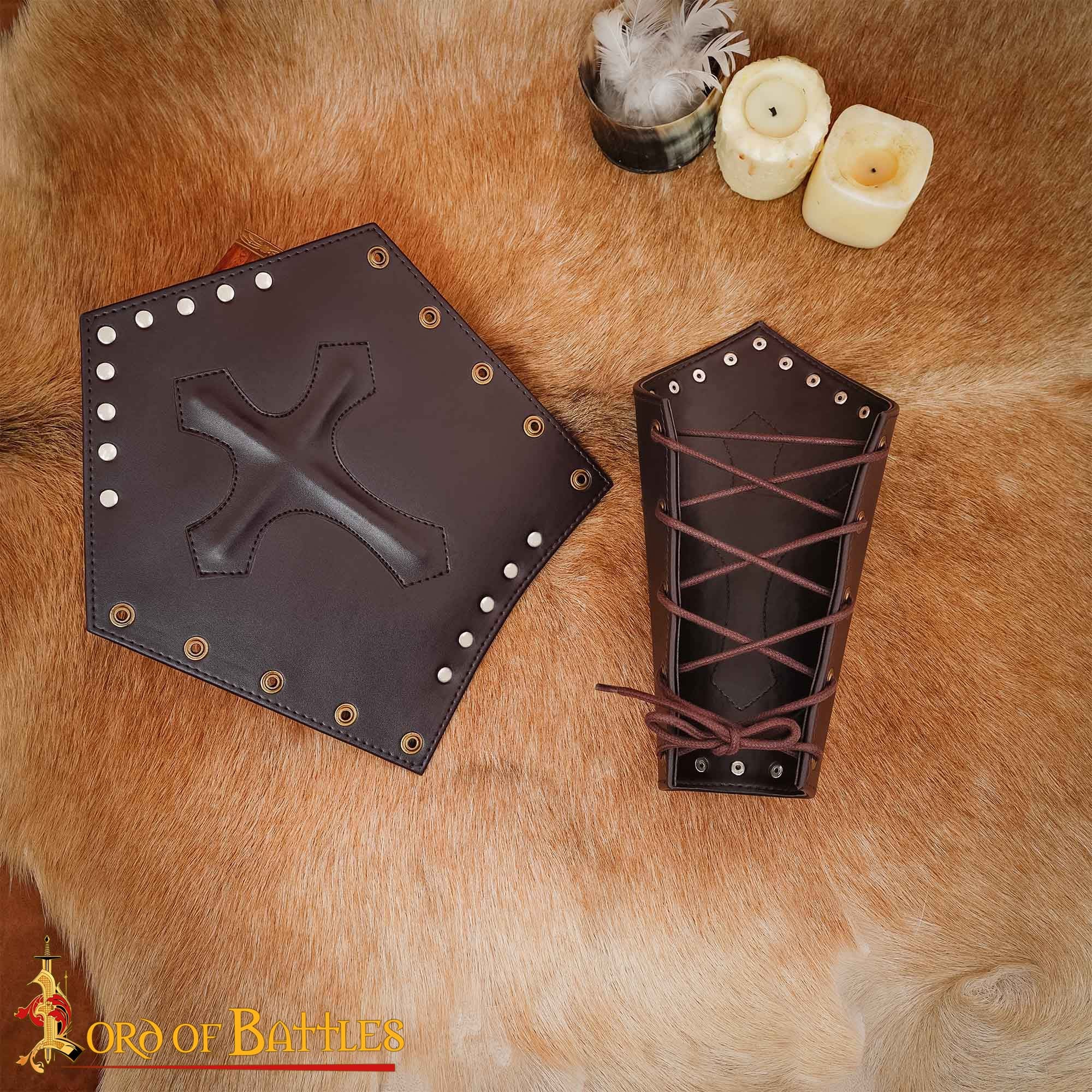 Brazales Cruzados Medievales de Cuero - Guardabrazos para Larp y Ferias Renacentistas - Imagen 1