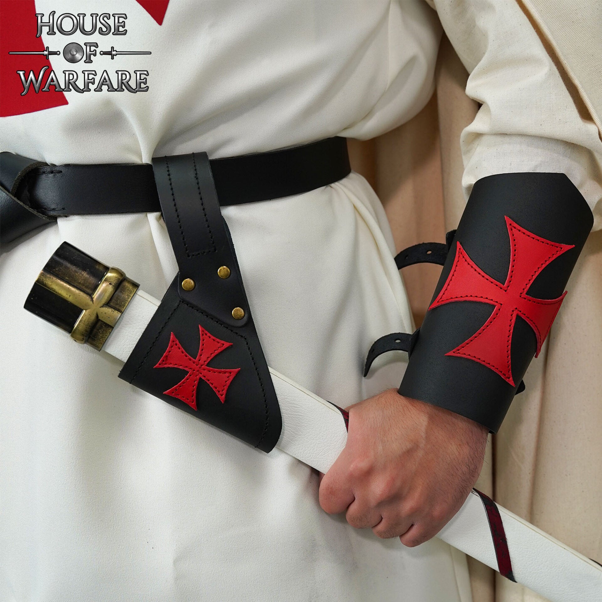 Rana Espada Templaria de Cuero con Aplique de Cruz Roja - Imagen 5