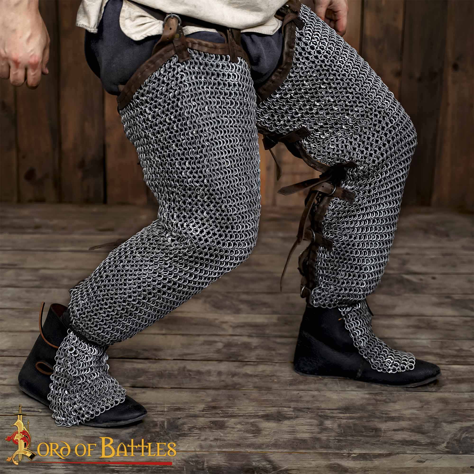 Mallas de Cota de Malla / Chausses - 9mm Remachado Anillos Planos con Alternancia de Anillos Sólidos de Calibre 17 de Acero Suave Acabado Natural Armadura Medieval para Larp y Disfraces - Imagen 10